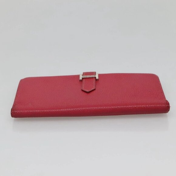 HERMES Wallet Leather Red Silver Auth 142361 - Picture 7 of 16